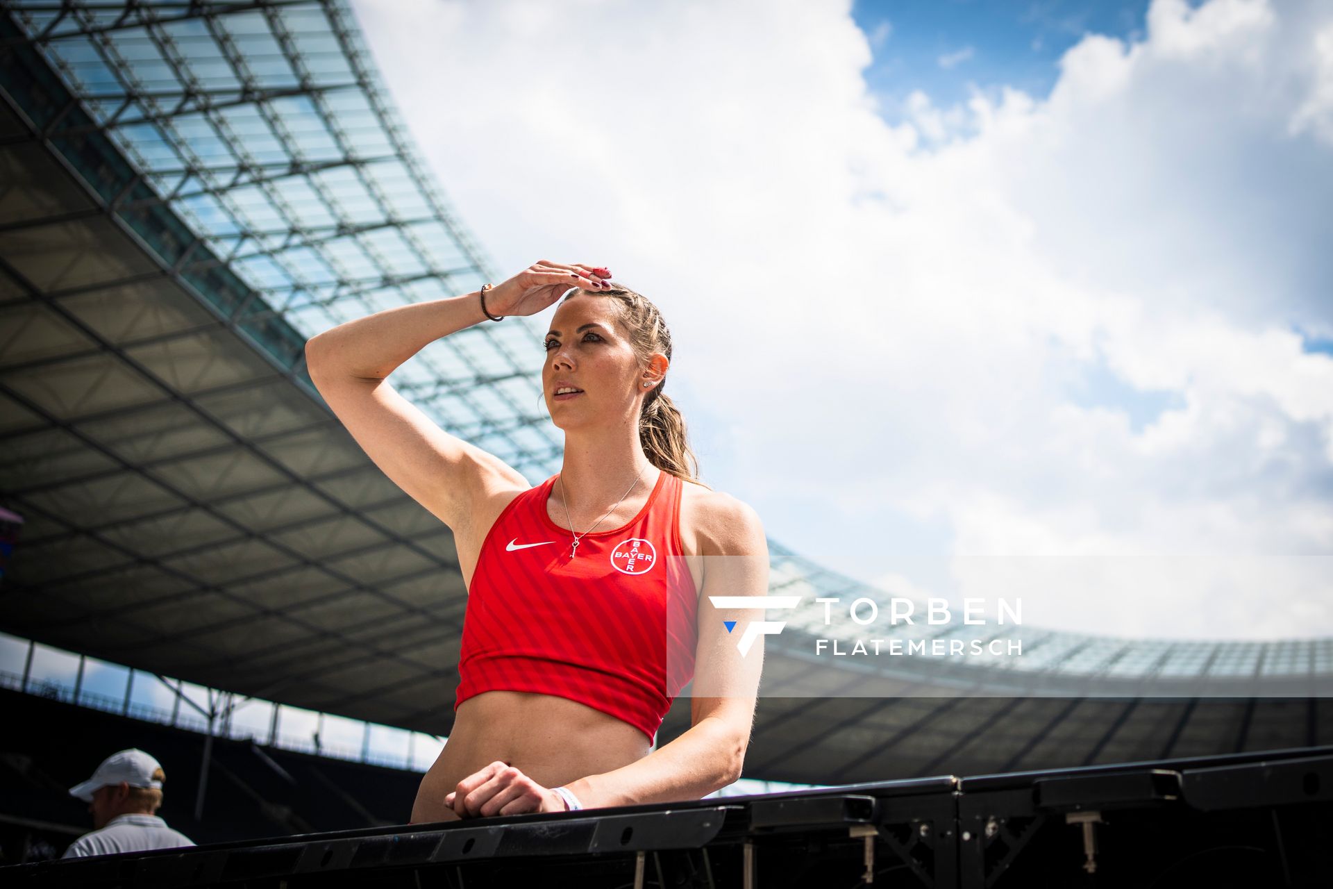 Katharina Bauer (TSV Bayer 04 Leverkusen) beim Stabhochsprung waehrend der deutschen Leichtathletik-Meisterschaften im Olympiastadion am 26.06.2022 in Berlin